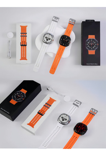 Relógio Smartwatch W7 Ultra 47mm Alumínio Tela Amoled 1.43 Caixa Prateado Pulseira Branco Bisel Prateado Desenho Da Pulseira Mesh