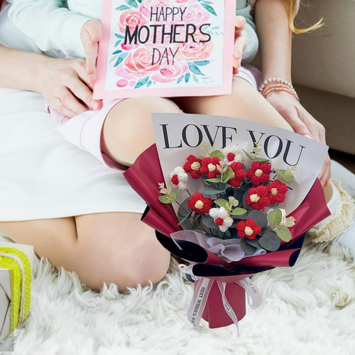 Ramo De Flores De Ganchillo De Hija Hijo Día De La Rojo