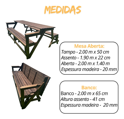 Mesa De Churrasco E Banco De Madeira Retrátil 8 Lugares