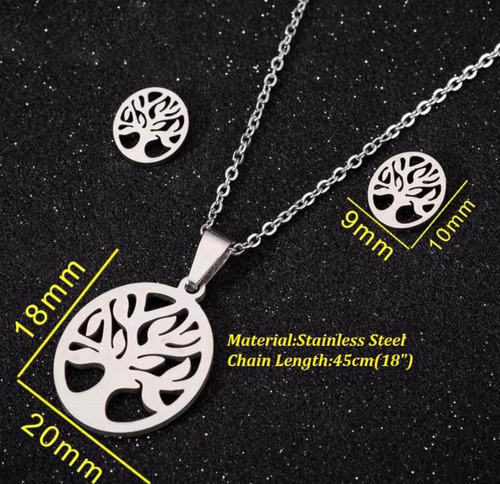 Set: Collar + Aretes  Arbol De La Vida Dama Acero Inoxidable