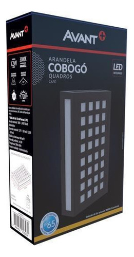 Arandela Externa Interna Parede Cobogó Quadros 12w 720lm Ip65 3000K 127/220V Cor Marrom Café Luz Branco Quente 341340371