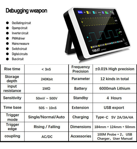 Osciloscopio Ads1013d 2 Canales Ancho De Banda 100mhz
