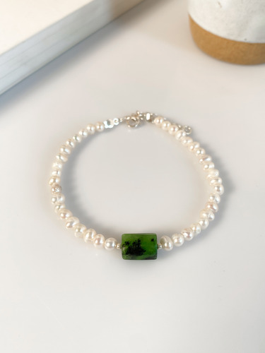 Pulseira Esmeralda Prata 925 Com Pérolas De Água Doce
