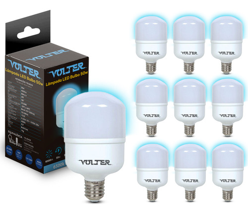 Kit 10 Lampadas Volter Ultra Led Alta Potência 50 W Branco frio 6500K Super Branco 110V/220V