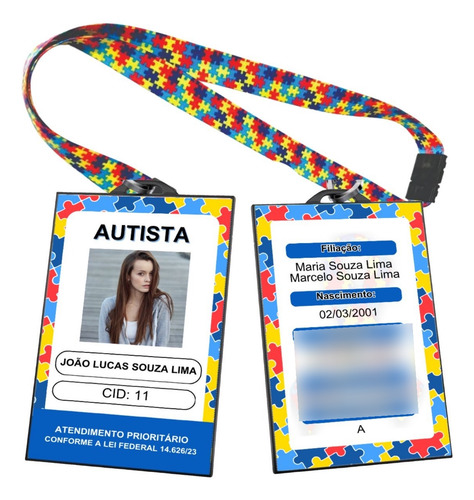 Crachá Autista Personalizado Em Pvc - Identificação Completa Autista Azul