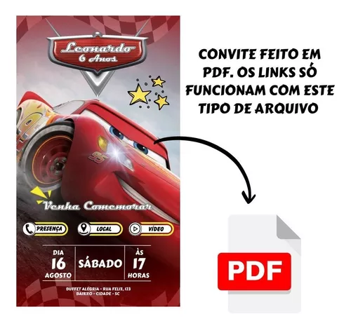 Convite clicavel relâmpago mcqueen