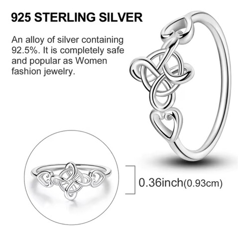 Anillo Mujer De Plata S925, Nudo De Bruja, Corazón Plateado 9