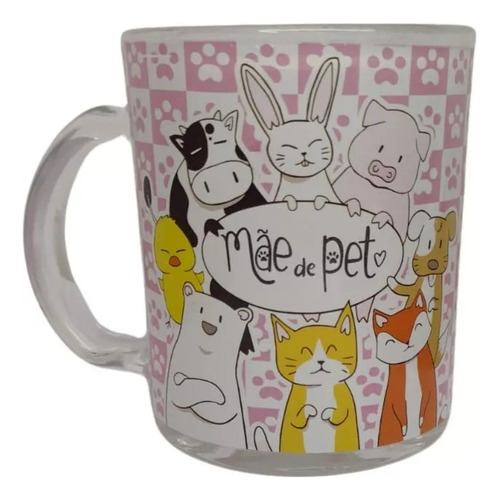Caneca De Vidro Estampada Mãe De Pet Frases Recta Lisa Presente Kehome 88116 Cor Vidro Estampado 330 ml