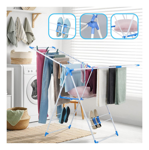 Tender Plegable De Pie Con Estante Extra Y Porta Calzados Amplia Capacidad De Acero Importbaires