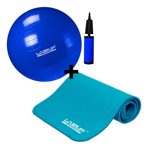 Bola Suiça 65cm + Bomba Com Bico De 7 Mm + Colchonete Liveup