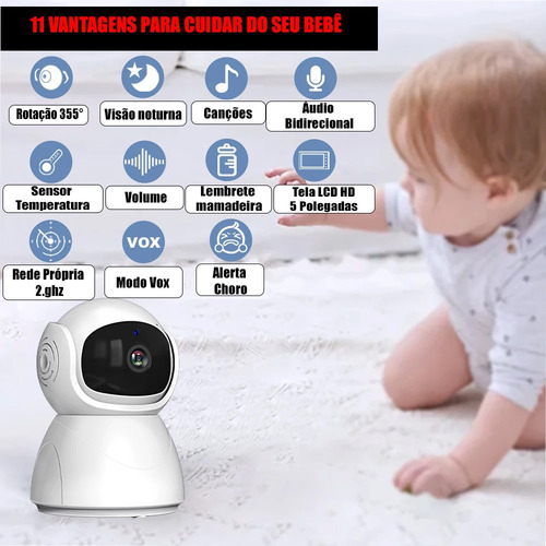 Baba Eletronica Baby Monitor Abm570 Rotação E Canções Ninar