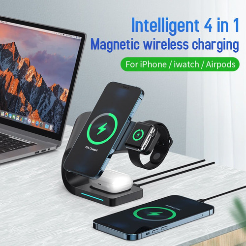 Base Inalámbrica Magsafe Qi 15w P/iPhone Iwatch AirPods 4en1