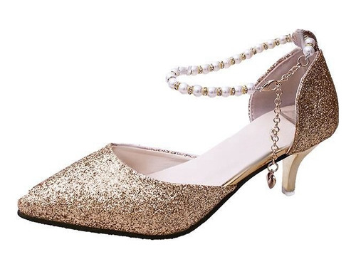 Zapato De Tacón Alto Puntiagudo Fiesta Para Mujer Moda Perla