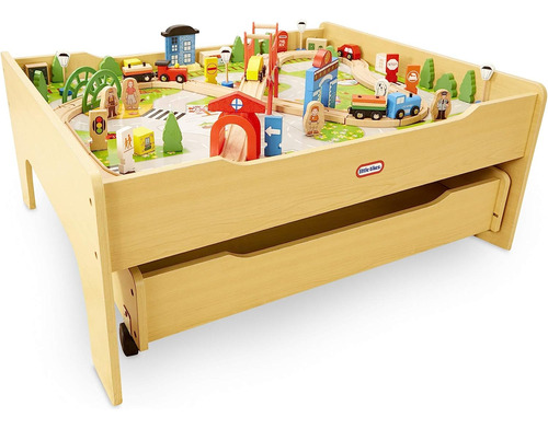 Pequeños Tikes Train De Madera Real Y Mesa Para Niños Con Má