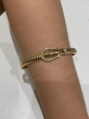 Pulseira, Bracelete Fivela De Cinto Ouro 18k750 E Diamantes