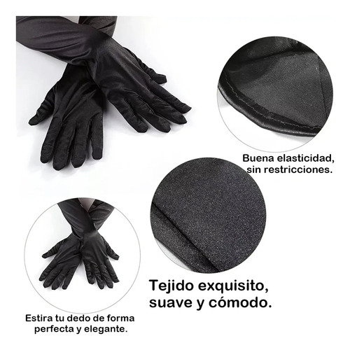 6 Pcs Guantes Largos De Satén Para Mujer De Moda Accesorios Negro Lisa