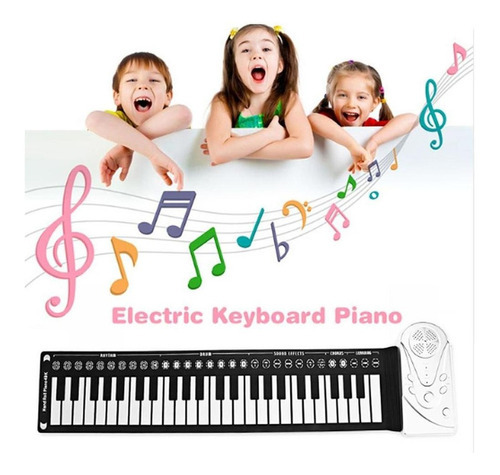 Teclado de silicone portátil de 49 teclas, piano musical, cor preta