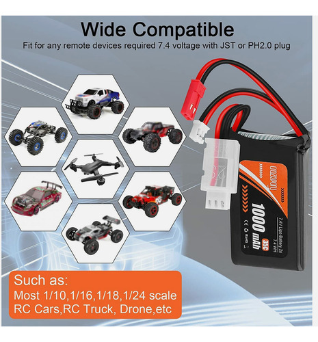 Batería Lipo 1000mah 2s 20c 7.4v 35c. Mty Rc Heli Y Avión