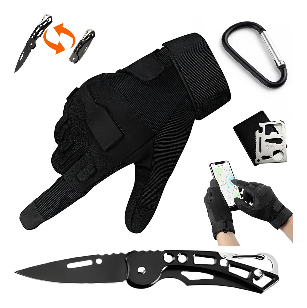 Guantes Tácticos Militares Completo Dedo De Deporte+cuchillo Color Negro Talla M
