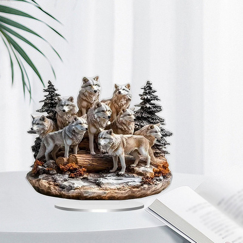 Pack 2d Wolf Pack Acrílico Placa Decorativa Animal Con Base