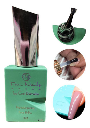 Top Coat Fan Nails Extra Brilho Longa Duração Hipoalergênico Cor Transparente