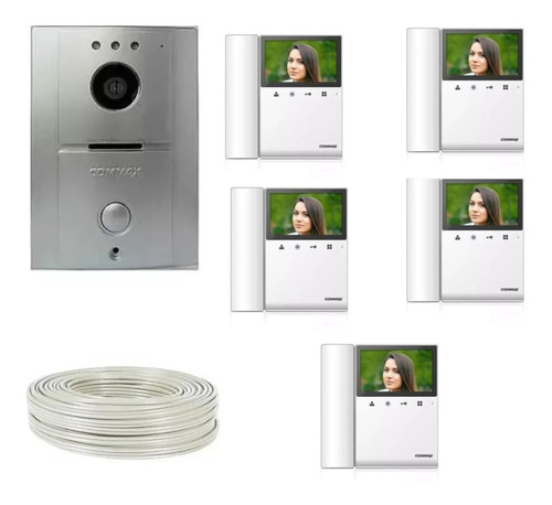 Kit Video Portero Commax 5 Monitor 4.3  Interfon 100mt Cable