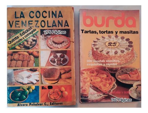 2 Libros Cocina Venezolana.y Tartas .tortas Masitas Antiguos