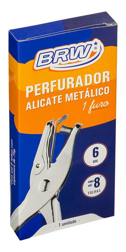 Perfurador De Papel Alicate 1 Furo 6mm Metal Brw