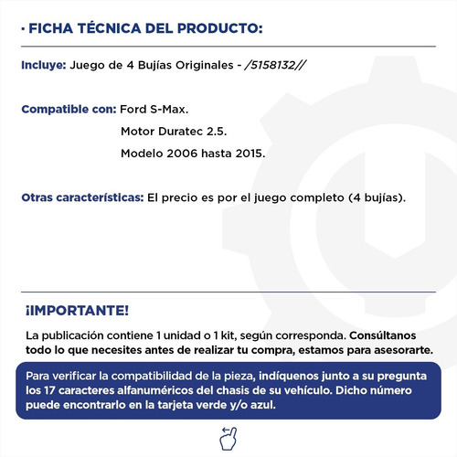 Imagen 2 de 9 de Juego De 4 Bujías Ford S-max Duratec 2.5 - Original