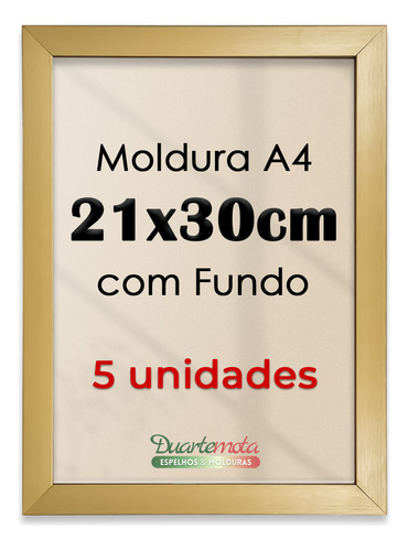 Kit 5 Moldura A4 21x30 Com Fundo Para Quadro Poster Retrato Cor Dourada