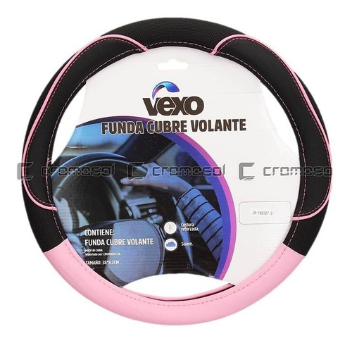 Cubre Volante Vexo 38cm Cuero Ecologico Negro Rosa Maranello