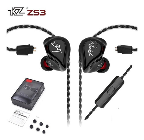 Audífonos In Ears Originales Kz Zs3 Exclusivo Negro Con Microfono