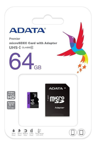 Adata Micro Sdhc Premier 64gb C/adap Clase 10