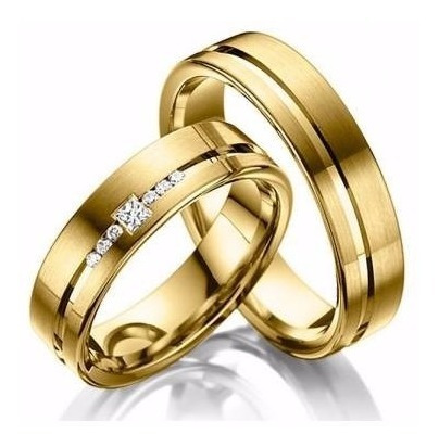 Par Alianças Ouro 18k Grossa 6mm Com Brilhantes Anatômicas