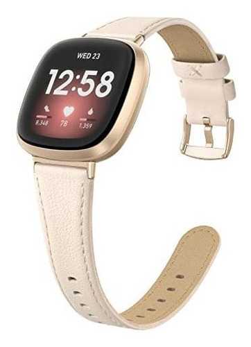 Malla Para Reloj Fitbit Versa3/sense Cuero Crema  Heb Gold