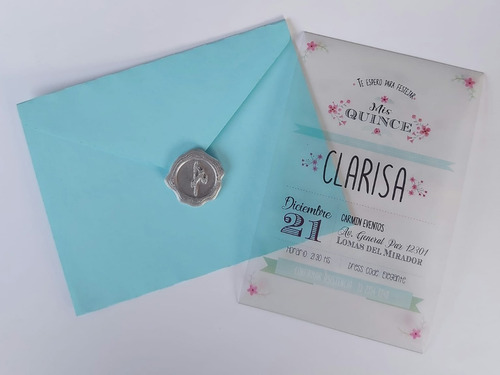 25 Tarjetas 15 Años Boda Cristal C/sobre Color C/lacre.
