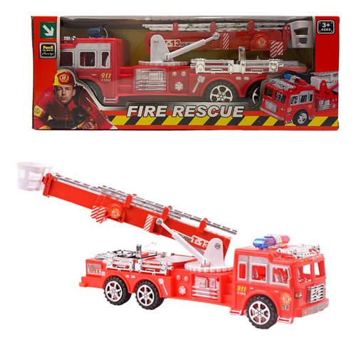 Camion Bombero Rescate A Fricción Escalera Y Grua Extensible Color Rojo Personaje Camion Rescate Bombero