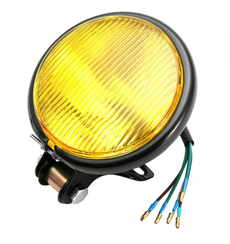 Universal Retro Preto Shell Amarelo Lente Farol Motocicleta