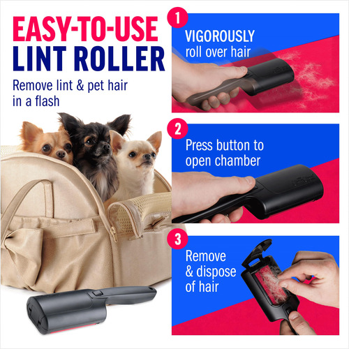 Mini Rodillo Para Pelo De Mascotas Chom Chom Roller Mini Negro Y Rojo