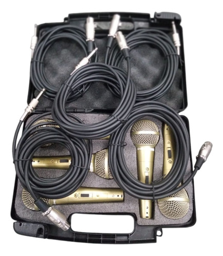 Kit Com 5 Microfones Com Fio Waldman Bra 5800 C/case E Cabos
