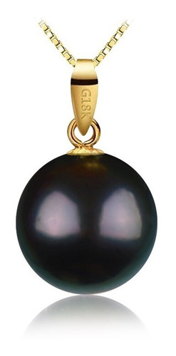 Remate! Dije De Oro 18k Perla Negra Natural De Tahiti 8-9 Mm