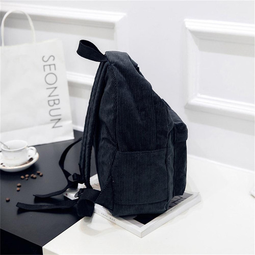 Mochila De Pana Linda A Rayas Informal De Moda Negro