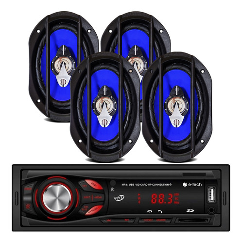 Kit 4 Alto-falantes 6x9 100w 4 Ohms + Rádio Bluetooth Carro