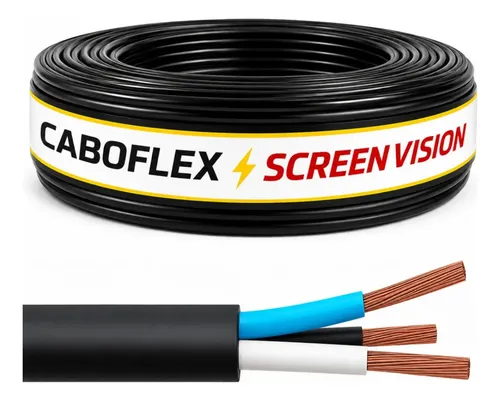 Fio Cabo Pp 2,5mm Flexivel 3x2,5mm 3 Vias Rolo 25 Metros Para Extensão Cor Preto Marca Screen Vision