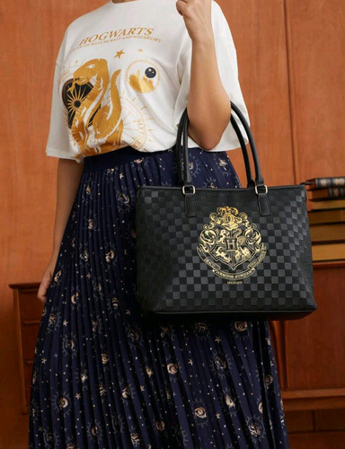 Bolsa De Mano Mujer Harry Potter Original Doble Asa Elegante Negro Preppy Oro Negro