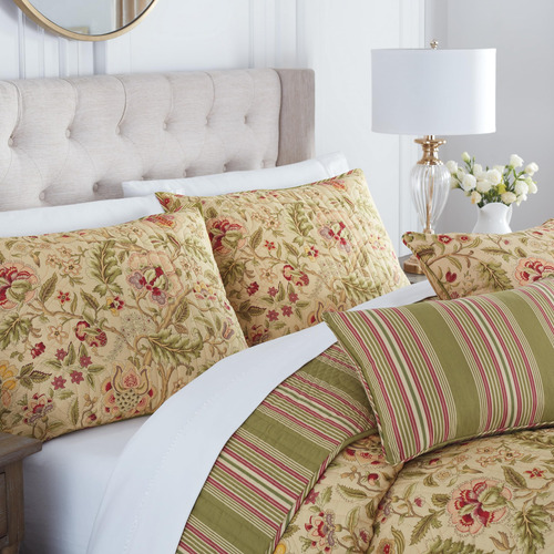 Colcha Reversible 4 Piezas Diseño Floral Matrimonial Queen