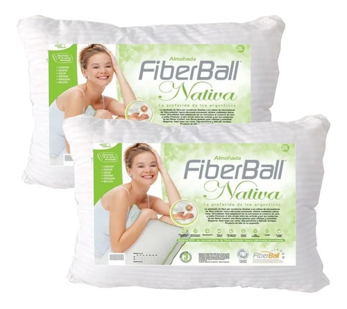 Imagen 1 de 3 de 2 Almohadas Fiberball Nativa 70x40 Fibras 100% Siliconadas