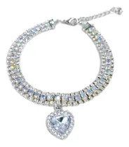 Comprar Collar Con 3 Filas De Diamantes Imitacion Y Colgante P\u002Fgato Color Plateado Collar Diamantes Tamaño Del Collar L