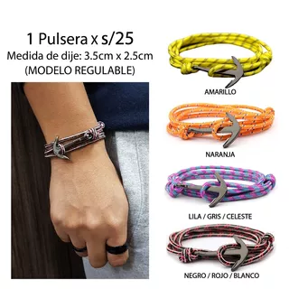 Pulsera Regulable Ancla Plomo Cuerda Diseño Hombre Unisex