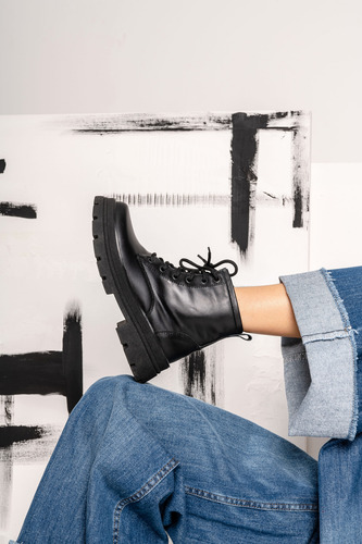 Borcegos Mujer Cuero Urbanos Acordonados Botas Moda Abril